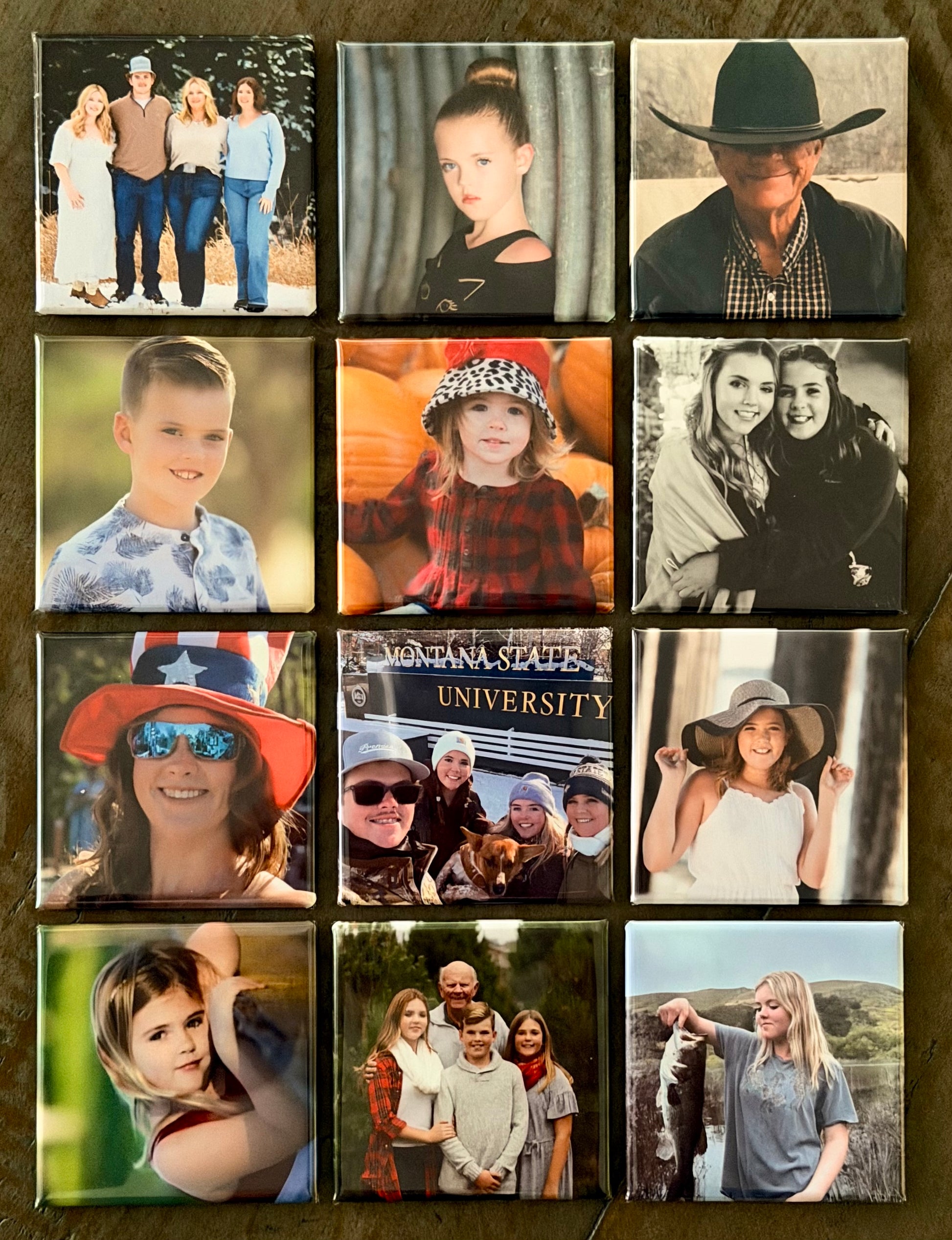 Set of 12 - 2" Square Refrigerator Magnets with images.